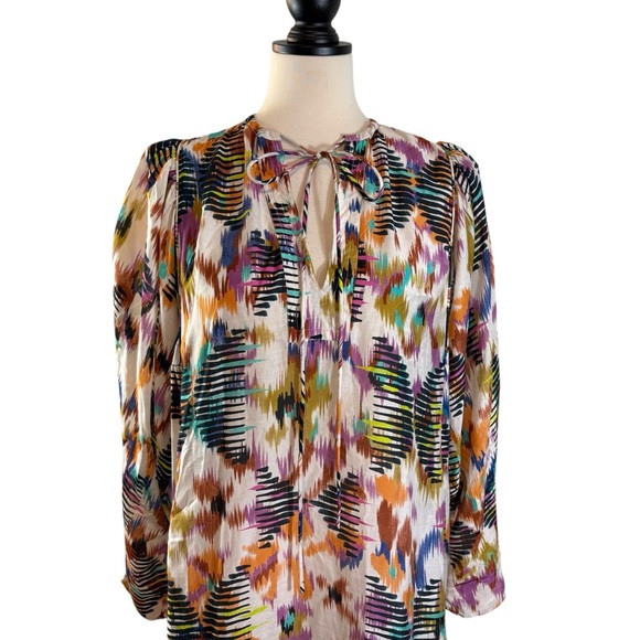 Maria Cher Maxi Dress Tie Neck Corset Lace Back Long Sleeve Multicolor, Size L - Picture 4 of 15